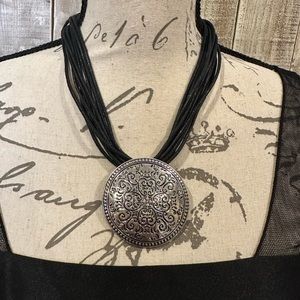 Silver Tone Medallion & Multi Cord Necklace
